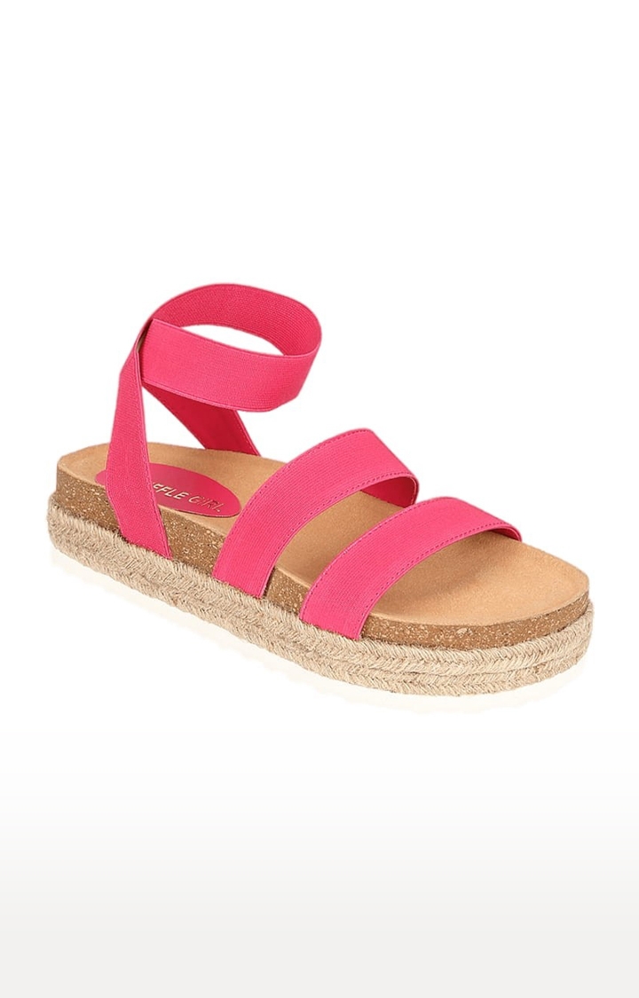 Truffle Collection | Women's Pink PU Solid Backstrap Sandals 0