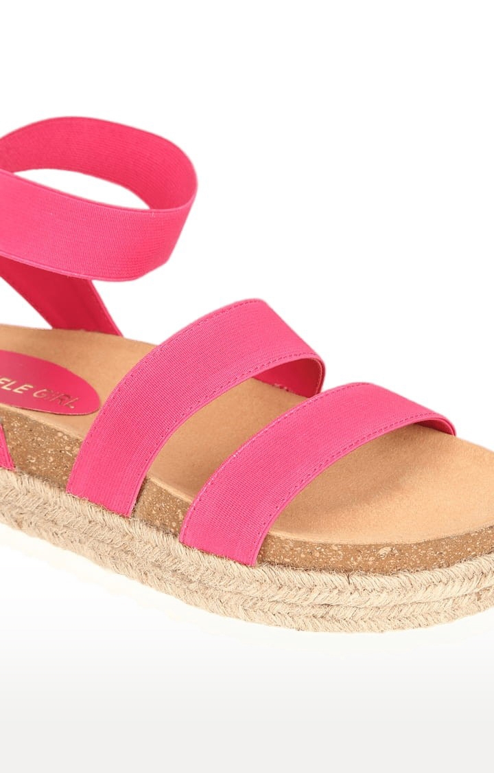 Truffle Collection | Women's Pink PU Solid Backstrap Sandals 4