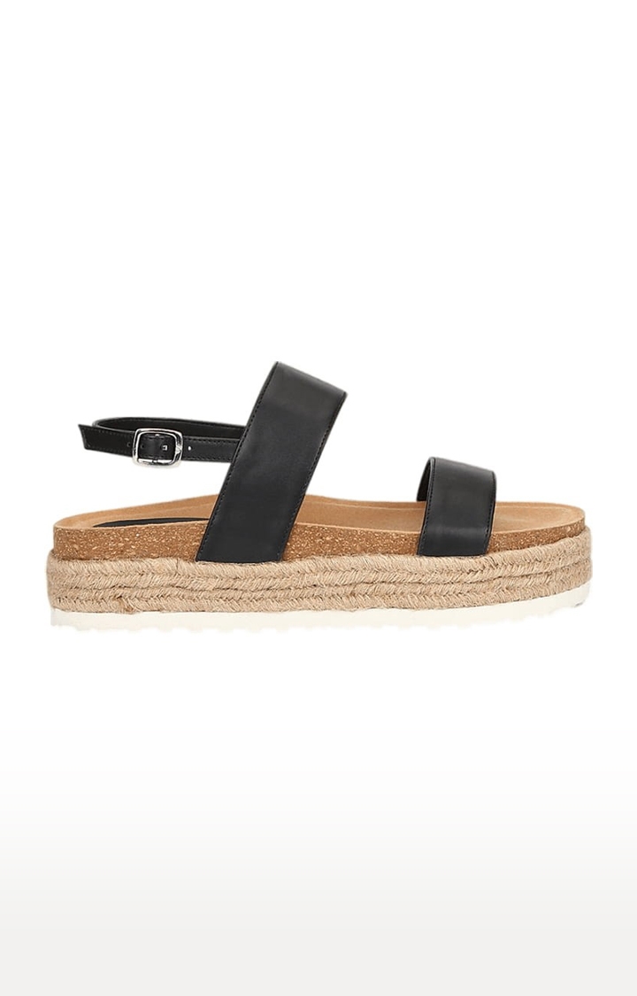 Truffle Collection | Women's Black PU Solid Buckle Sandals 1