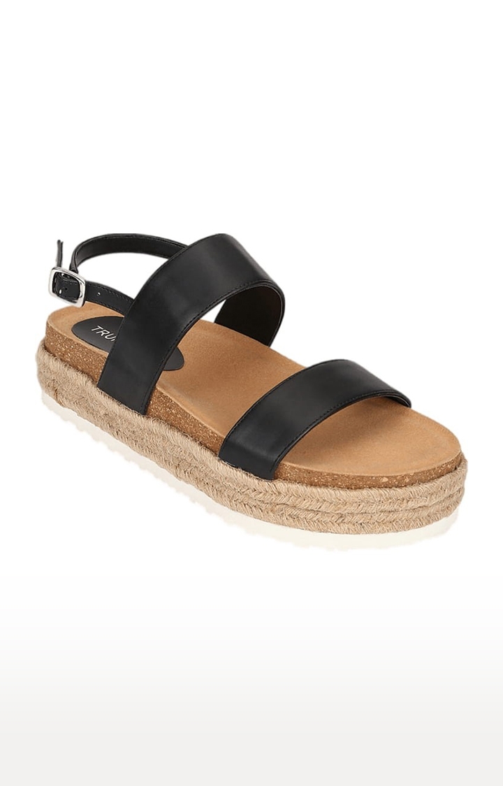 Truffle Collection | Women's Black PU Solid Buckle Sandals 0