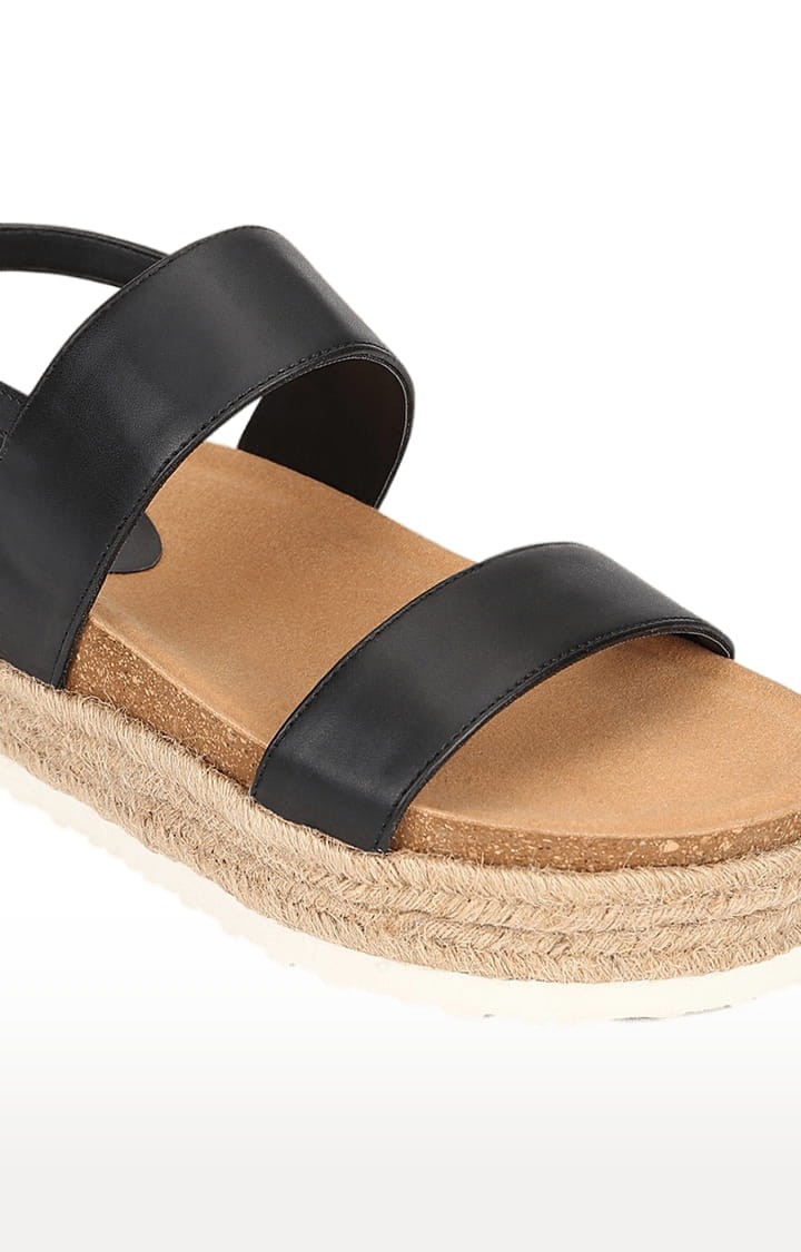 Truffle Collection | Women's Black PU Solid Buckle Sandals 4
