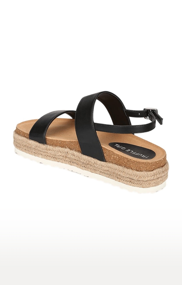 Truffle Collection | Women's Black PU Solid Buckle Sandals 2