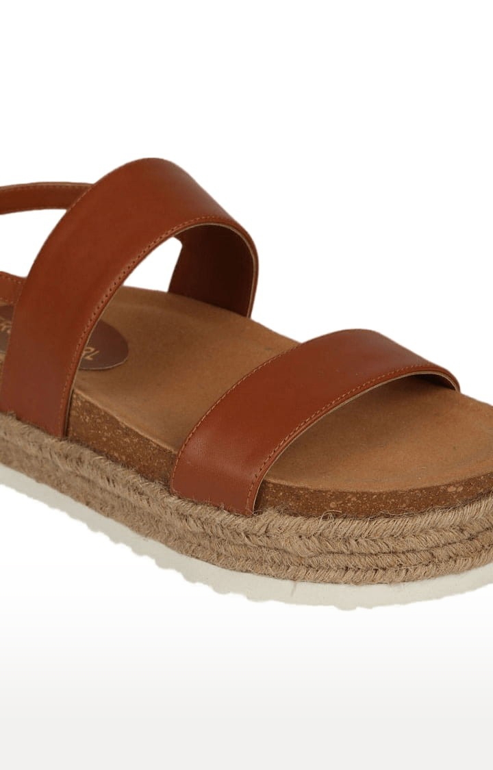 Truffle Collection | Women's Brown PU Solid Buckle Sandals 4