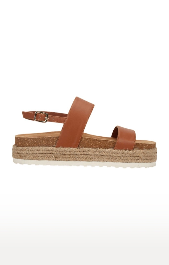 Truffle Collection | Women's Brown PU Solid Buckle Sandals 1