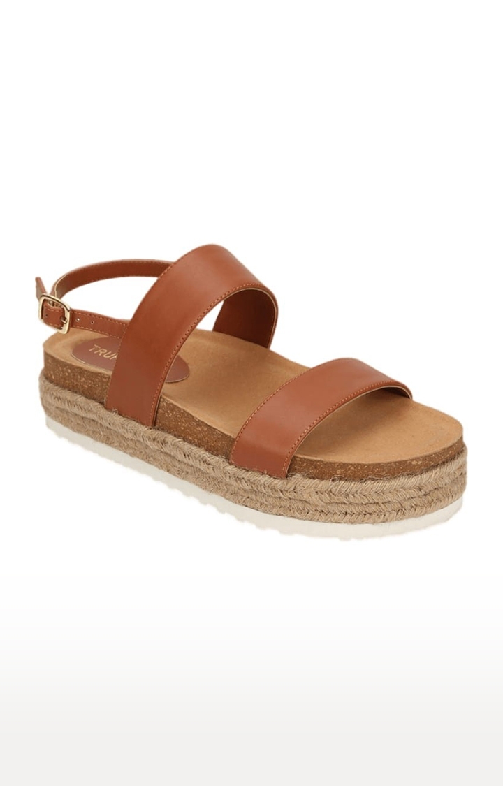 Truffle Collection | Women's Brown PU Solid Buckle Sandals 0