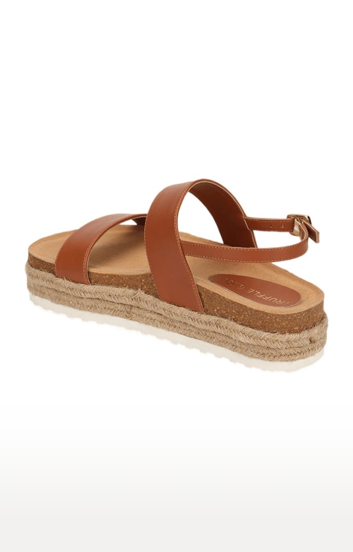 Truffle Collection | Women's Brown PU Solid Buckle Sandals 2