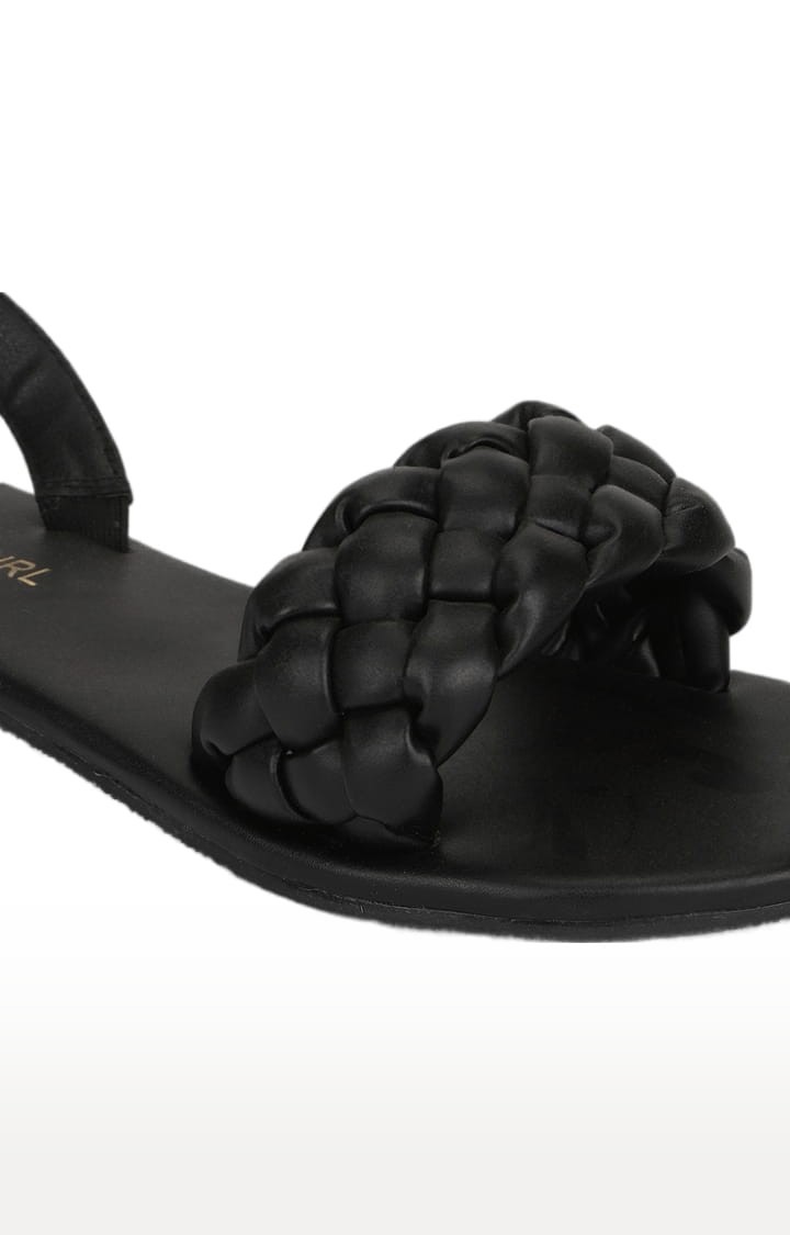 Truffle Collection | Women's Black PU Solid Lace-Up Sandals 4