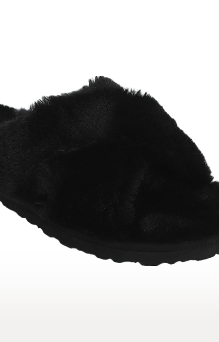 Truffle Collection | Women's Black Synthetic Solid Flat Slip-ons 4