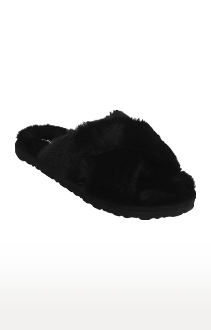 Truffle Collection | Women's Black Synthetic Solid Flat Slip-ons 0