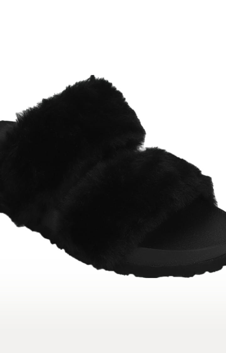 Women's Black Synthetic Solid Flat Slip-ons