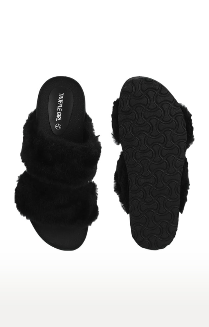 Women's Black Synthetic Solid Flat Slip-ons