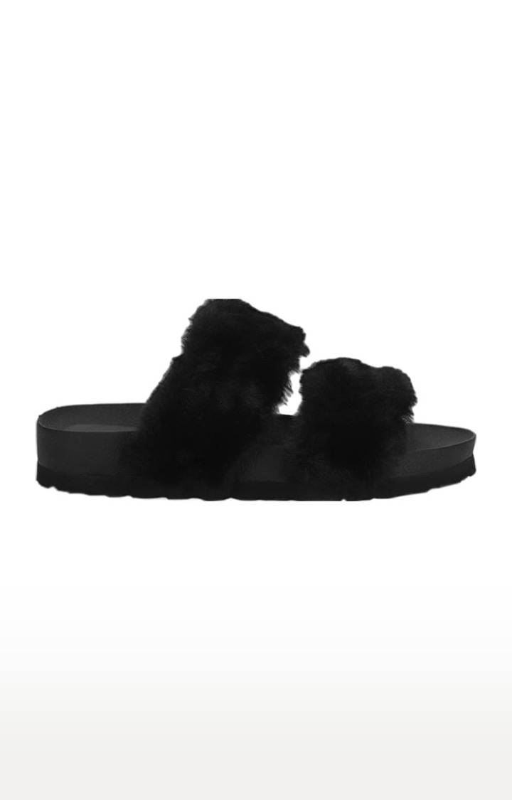 Women's Black Synthetic Solid Flat Slip-ons