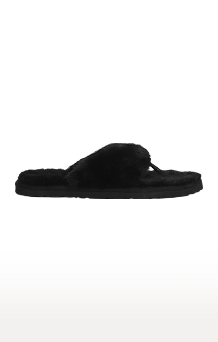 Truffle Collection | Women's Black Synthetic Solid Flat Slip-ons 1