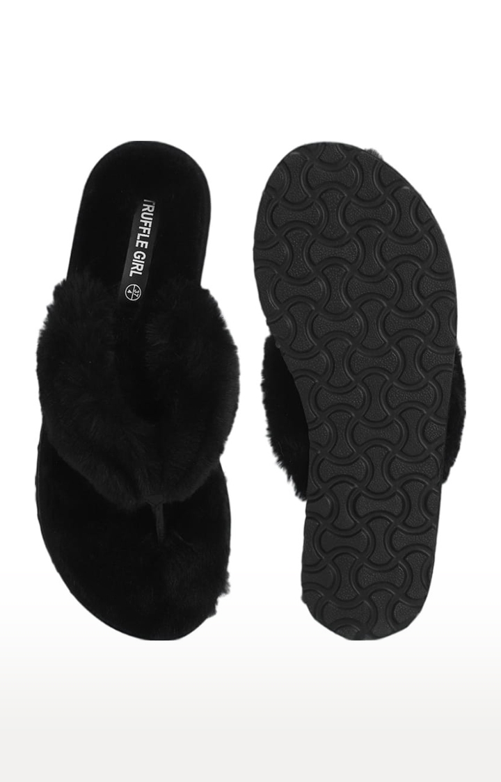 Women's Black Synthetic Solid Flat Slip-ons