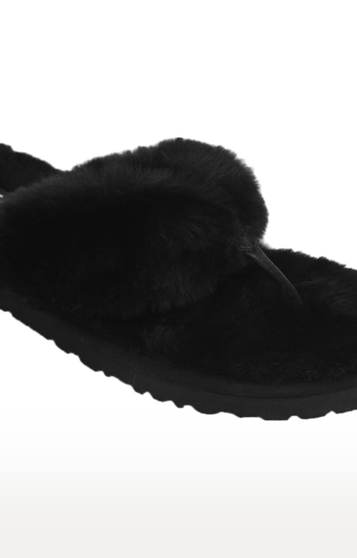 Women's Black Synthetic Solid Flat Slip-ons