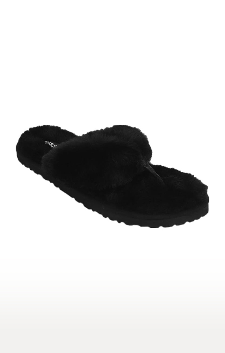 Truffle Collection | Women's Black Synthetic Solid Flat Slip-ons