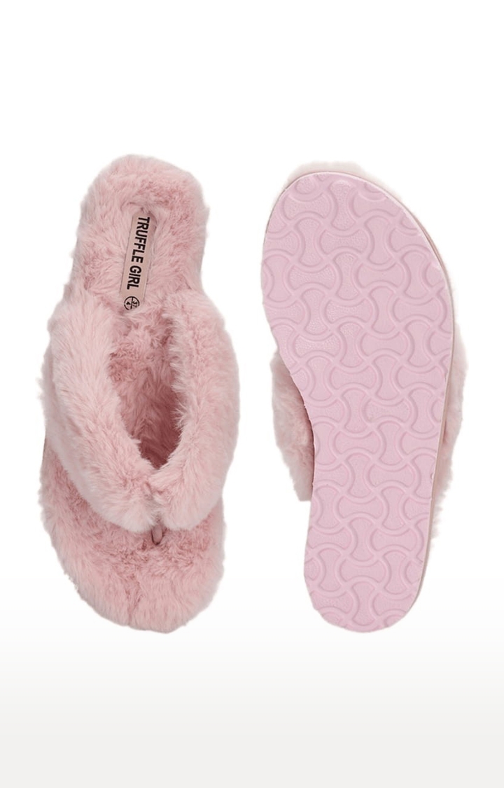 Truffle Collection | Women's Pink Synthetic Solid Flat Slip-ons 3
