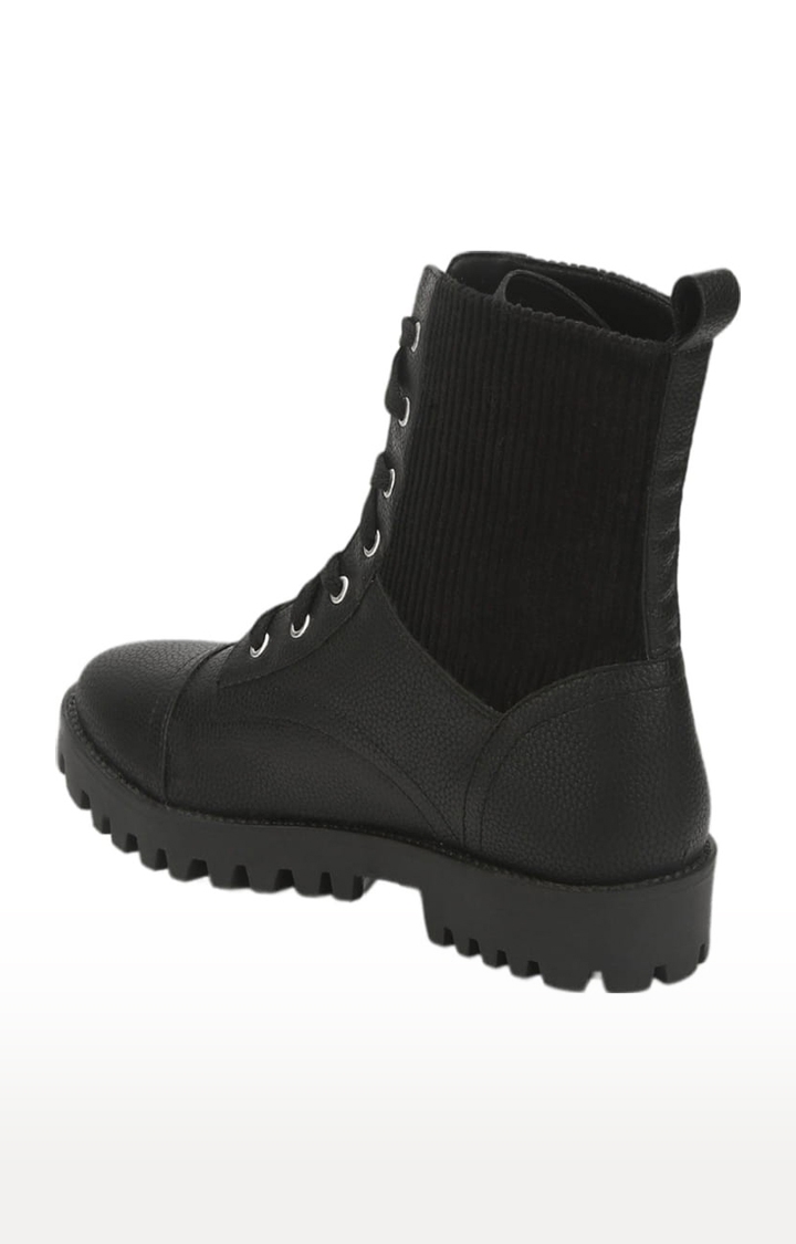 Truffle Collection | Women's Black PU Textured Lace-Up Boot 2