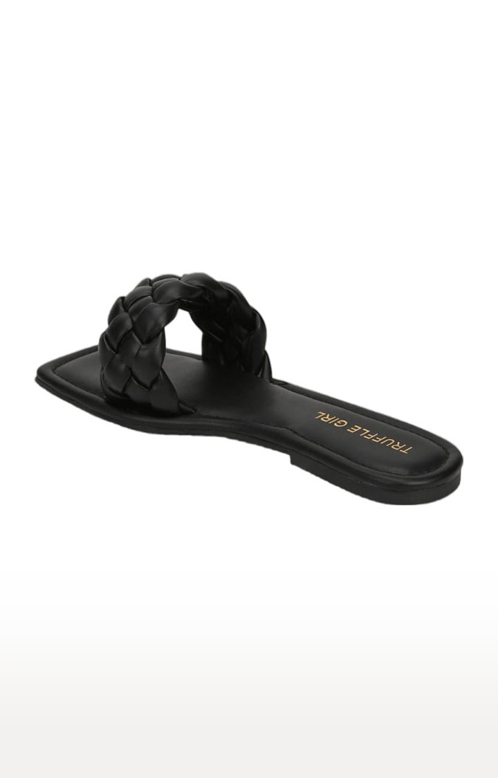 Truffle Collection | Women's Black PU Quilted Flat Slip-ons 2