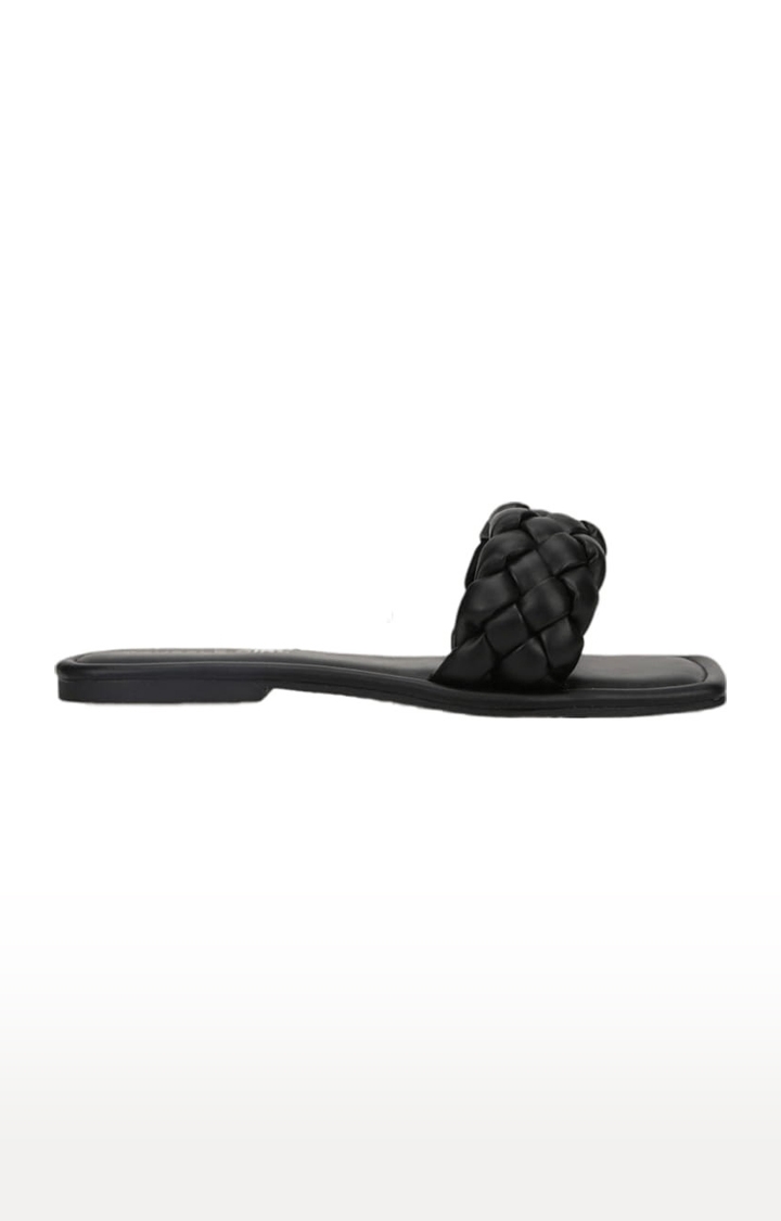 Truffle Collection | Women's Black PU Quilted Flat Slip-ons 1