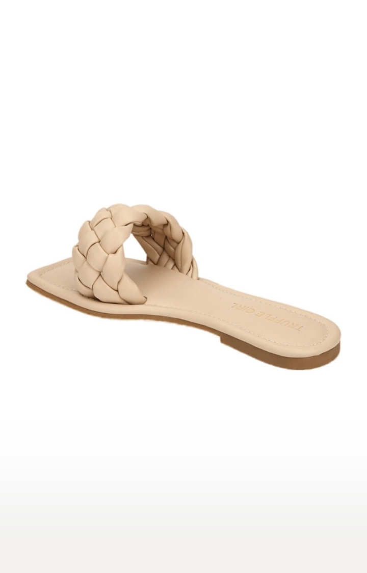 Truffle Collection | Women's Beige PU Quilted Flat Slip-ons 2