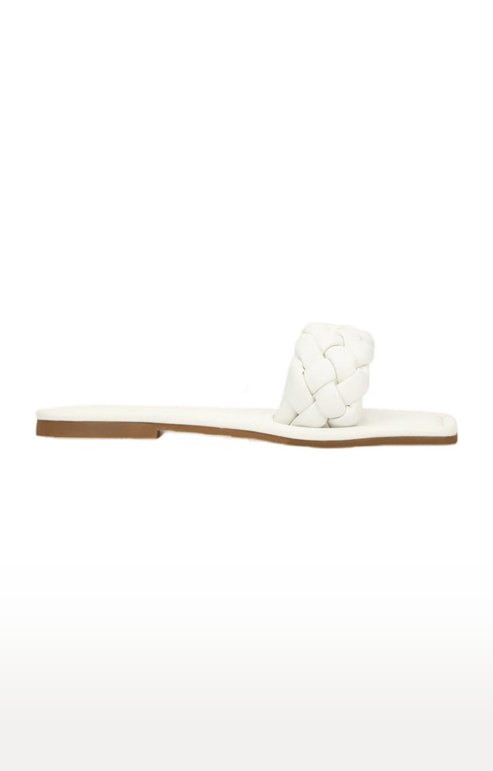 Women's White PU Quilted Flat Slip-ons