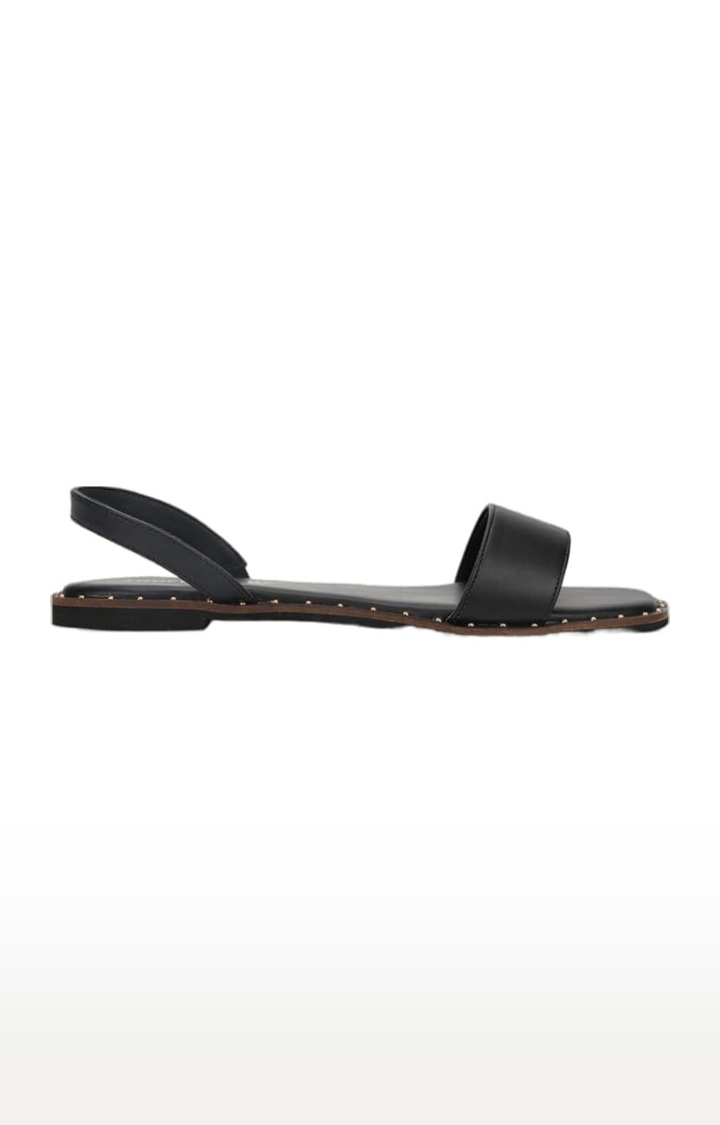 Truffle Collection | Women's Black PU Solid Backstrap Flat Slip-ons 1