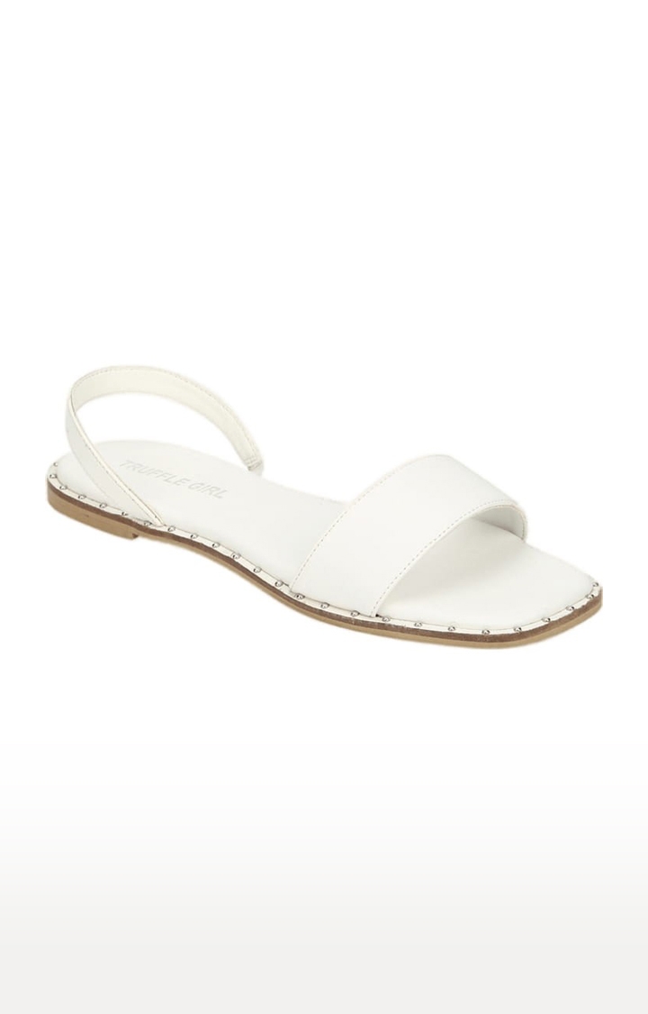 Truffle Collection | Women's White PU Solid Backstrap Sandals 0