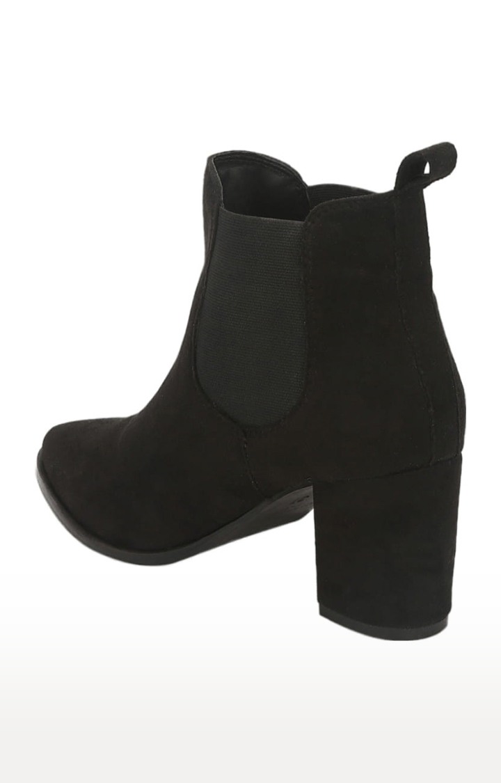 Women's Black Suede Solid Slip On Boot