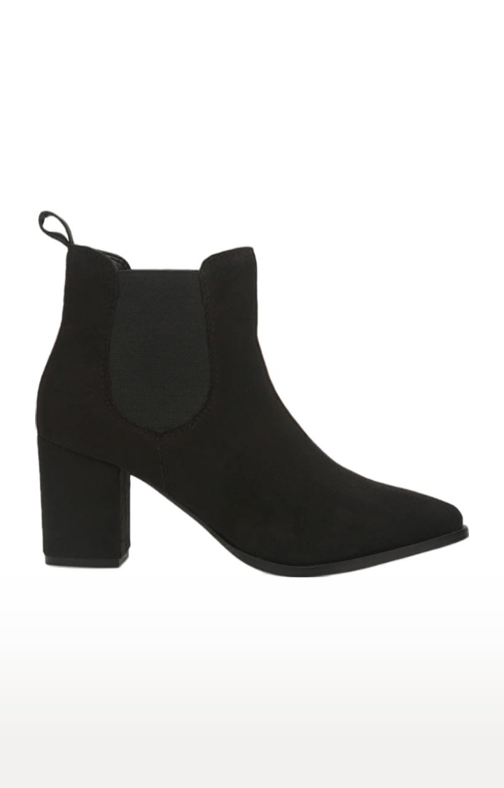 Women's Black Suede Solid Slip On Boot