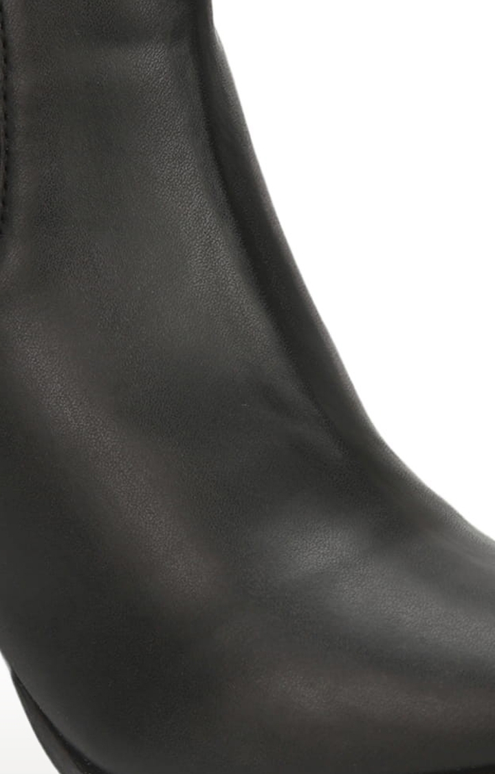 Women's Black PU Solid Slip On Boot