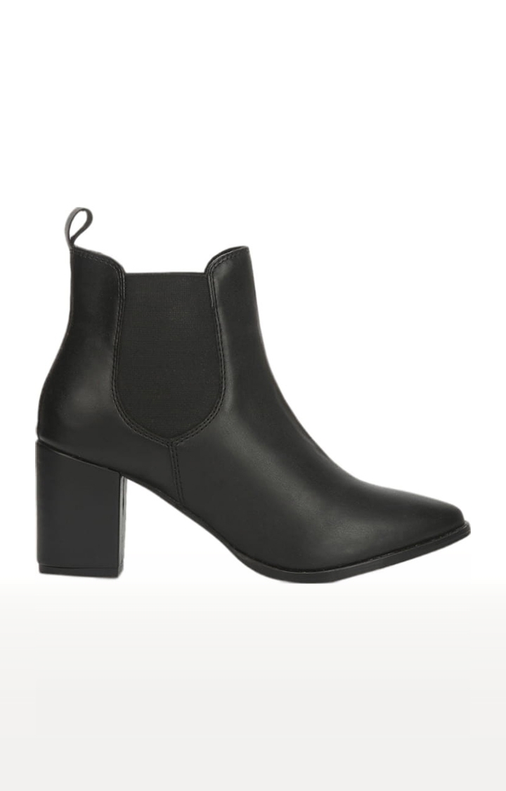Truffle Collection | Women's Black PU Solid Slip On Boot 1
