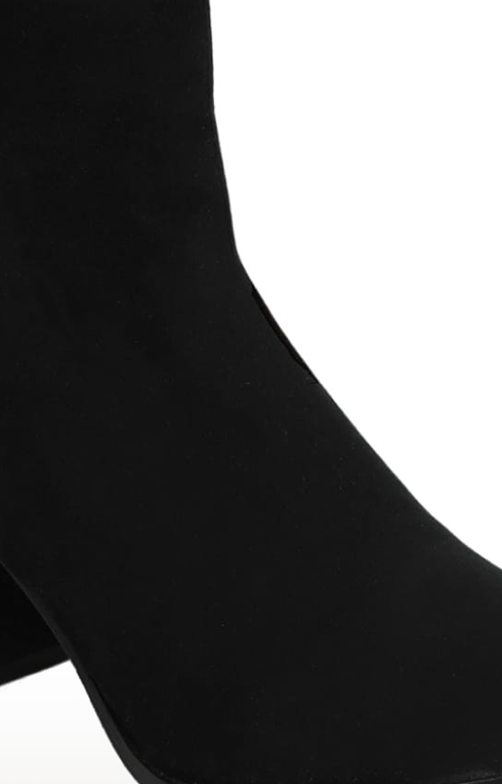 Women's Black Suede Solid Zip Boot
