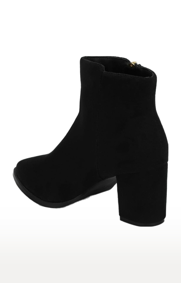 Women's Black Suede Solid Zip Boot