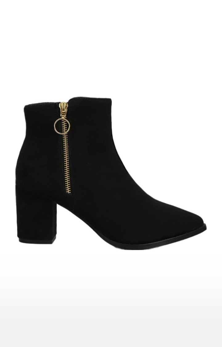 Women's Black Suede Solid Zip Boot