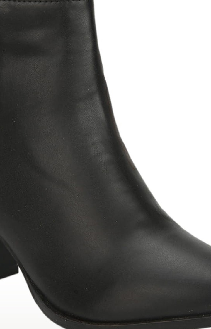 Women's Black PU Solid Zip Boot