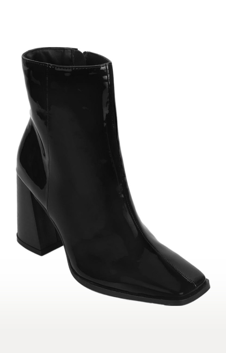 Women's Black PU Solid Zip Boot