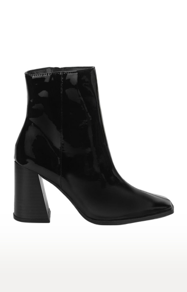 Women's Black PU Solid Zip Boot