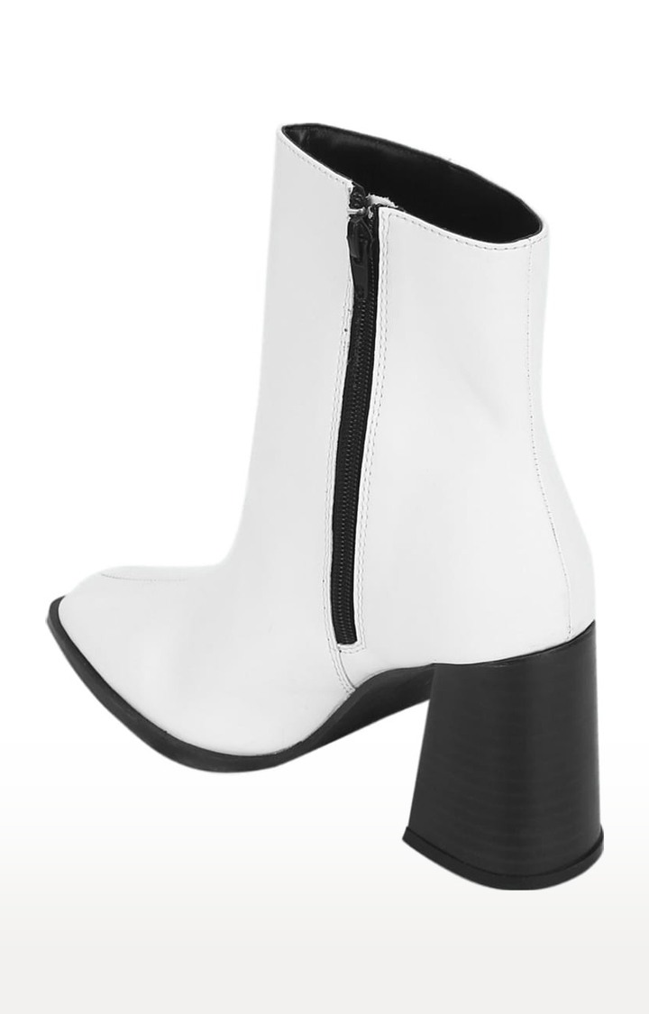 Women's White PU Solid Zip Boot
