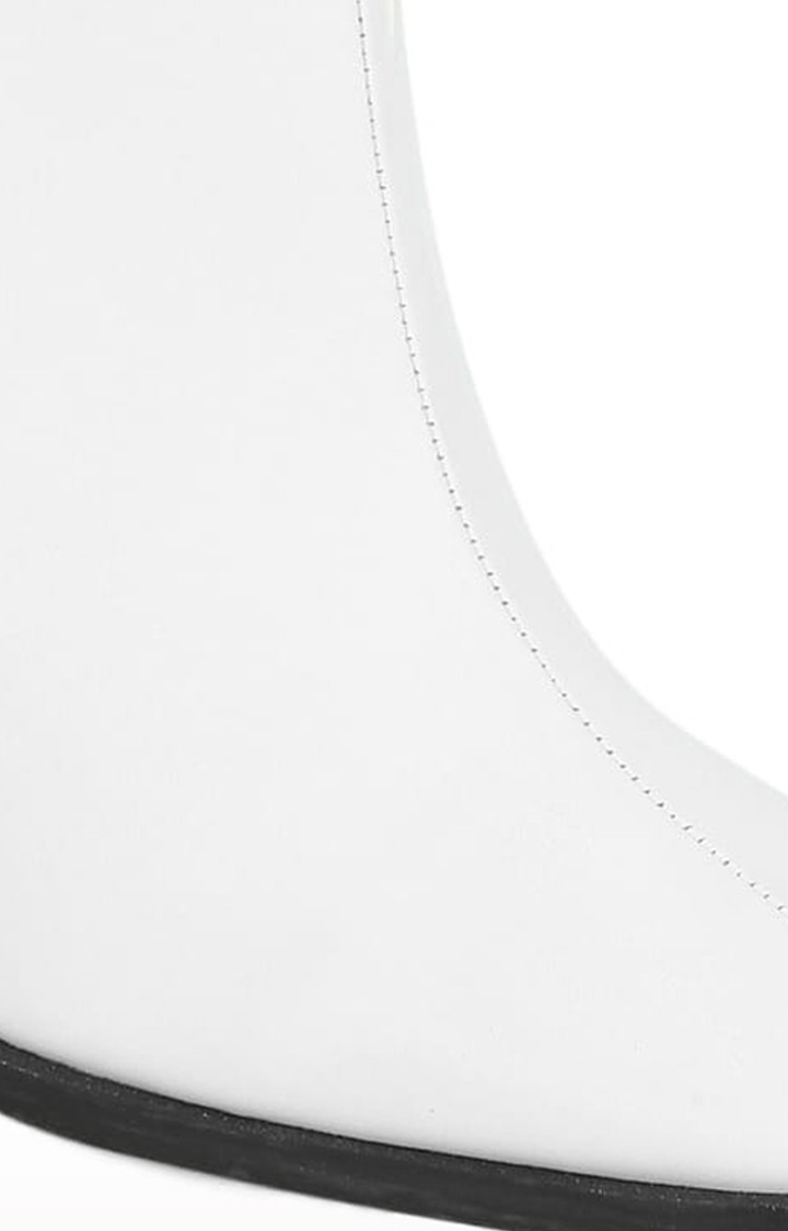 Women's White PU Solid Zip Boot