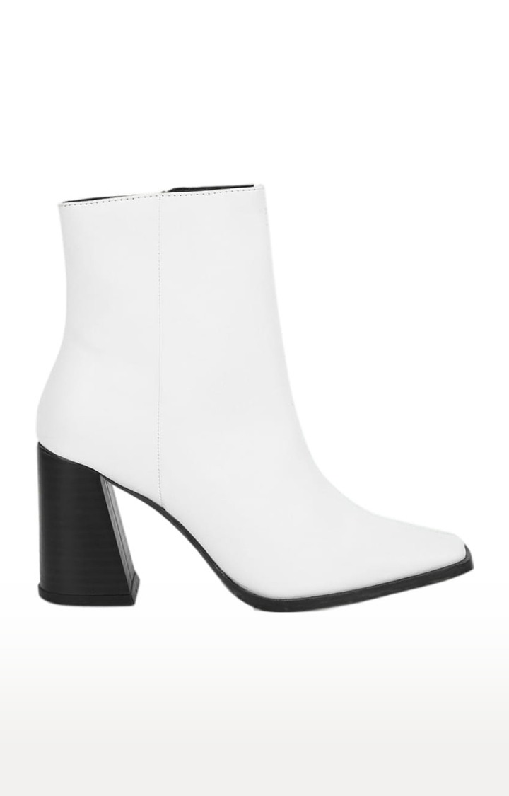 Women's White PU Solid Zip Boot