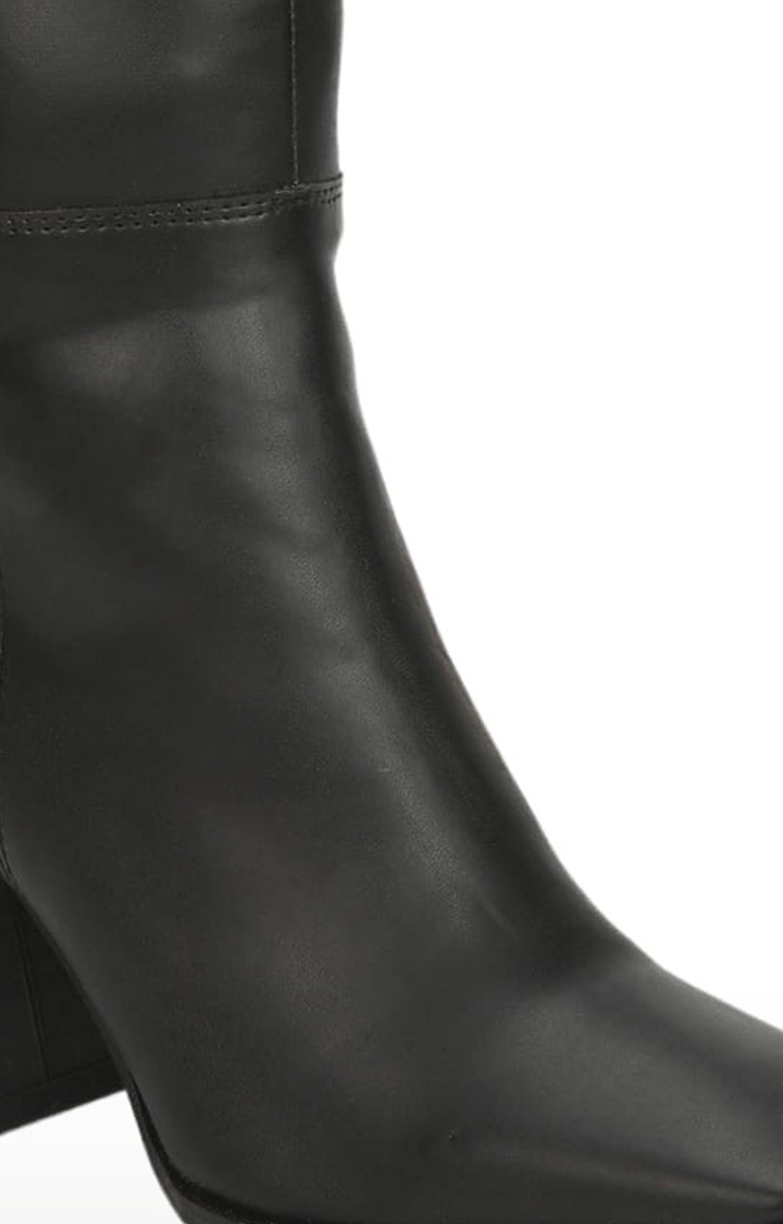Truffle Collection | Women's Black PU Solid Slip On Boot 4