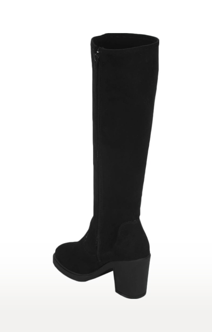 Women's Black Suede Solid Zip Boot