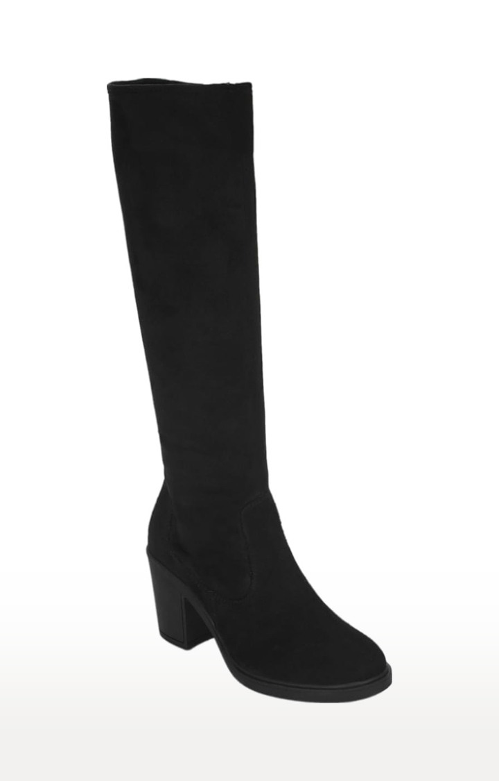 Women's Black Suede Solid Zip Boot