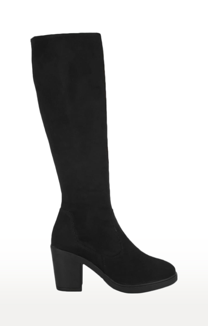 Women's Black Suede Solid Zip Boot