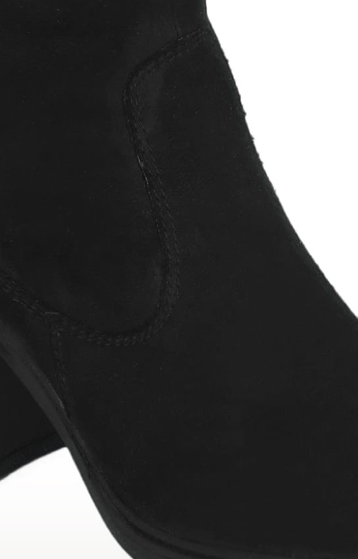 Women's Black Suede Solid Zip Boot