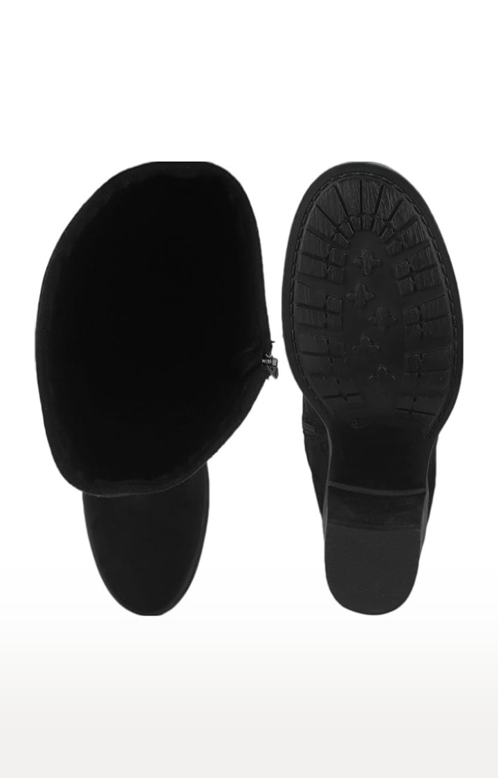 Women's Black Suede Solid Zip Boot
