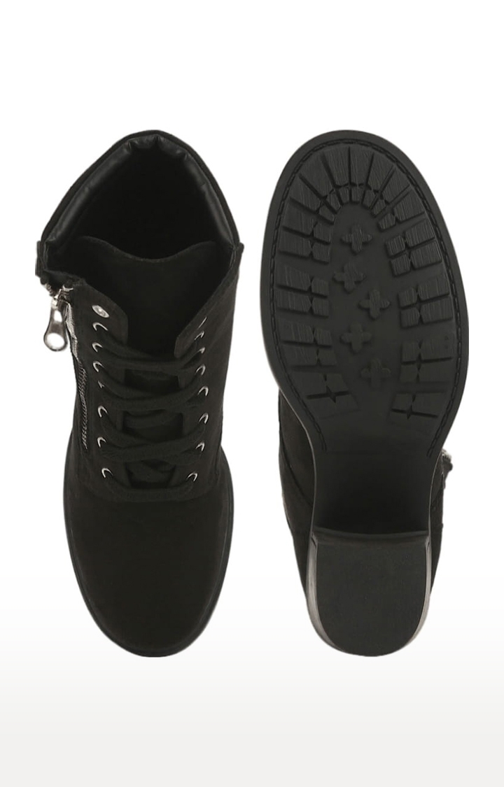 Truffle Collection | Women's Black Suede Solid Lace-Up Boot 3