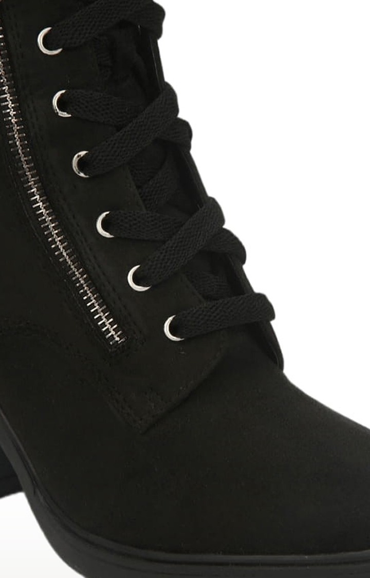 Truffle Collection | Women's Black Suede Solid Lace-Up Boot 4