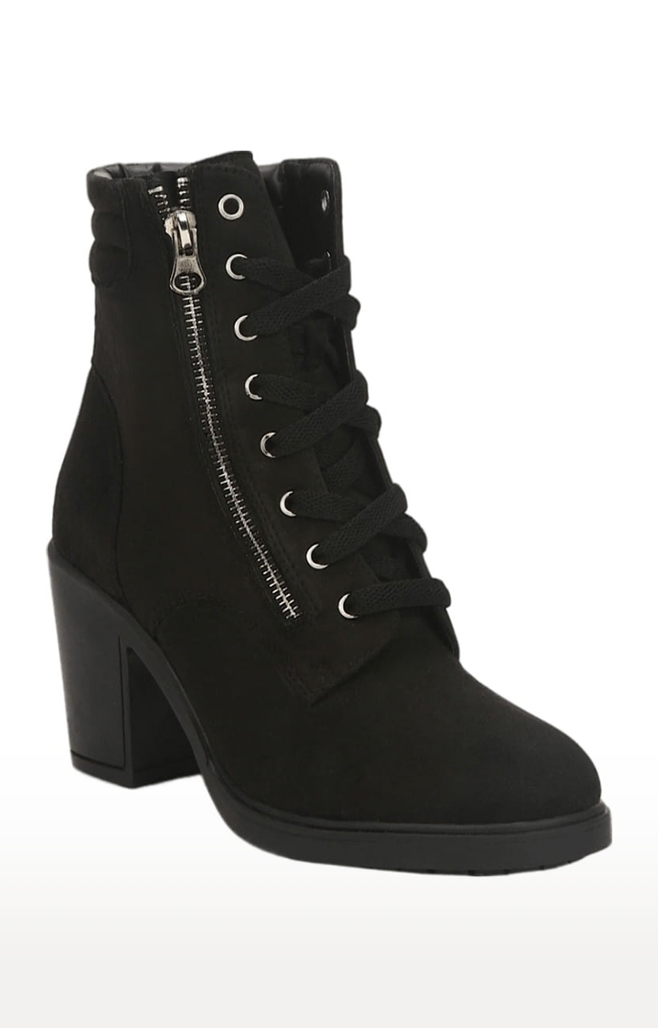 Truffle Collection | Women's Black Suede Solid Lace-Up Boot 0